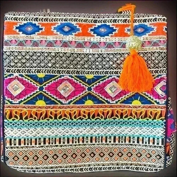 Large Hand Beaded Bright and Vibrant Colors Tote Bag BNWT - Picture 4 of 11